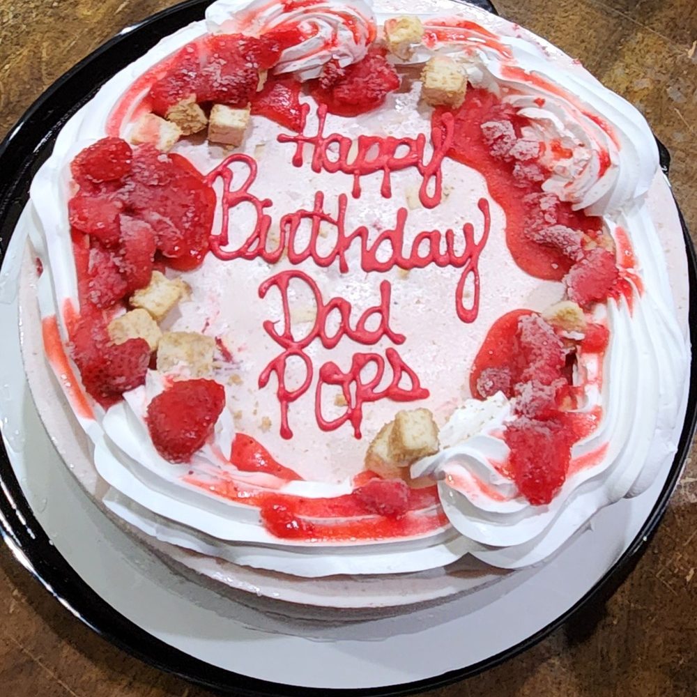 Strawberry cheesecake ice cream cake.