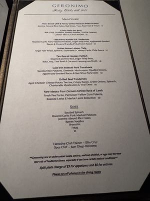 Menu photo 6 Geronimo Santa Fe, NM