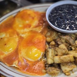 El Charro Mexican Grill - Huevos rancheros with homemade texas fries and black beans