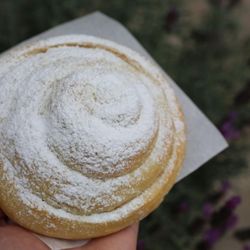 Moonfire Kitchen - Mallorca: Soft, buttery, flaky, sweet roll topped with powdered sugar