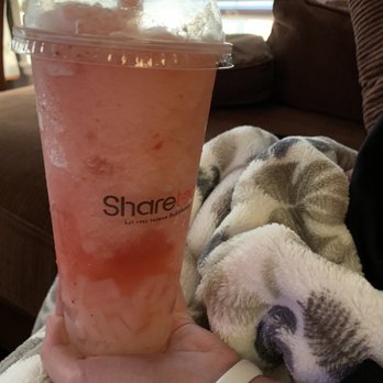 Sharetea - Strawberry Ice Blended with Lychee Jelly and Ice Cream - Bubble Tea Near Me - San Mateo, California