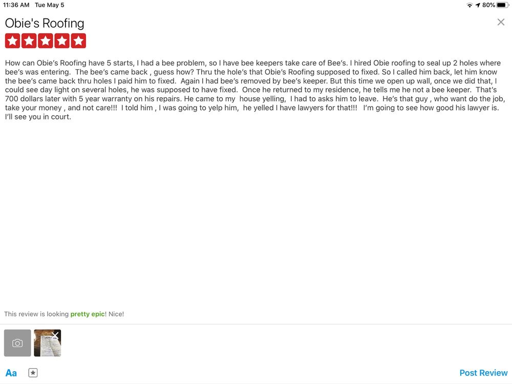 Slide of Obie's Roofing