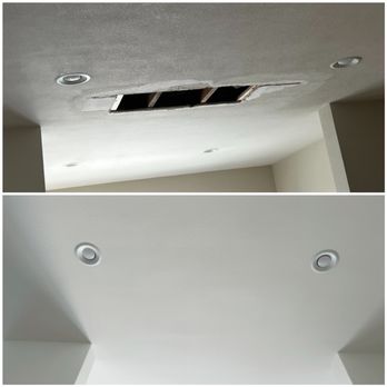 Ace Crown Painting - Before/After - They patched up our ceiling with drywall and texture. Can't tell it needed patching! - Painters Near Me