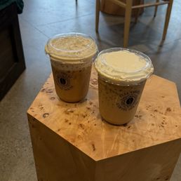 Salted caramel latte with brown sugar cold foam