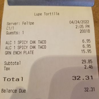 Lupe Tortilla Mexican Restaurant - The check for extremely overpriced food - Tex-Mex Near Me - Fort Worth, Texas Lupe Tortilla Mexican Restaurant - The check for extremely overpriced food - Tex-Mex Near Me - Fort Worth, Texas