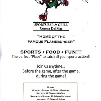 The Place - Menu cover - Sports Bars Near Me - Corona Del Mar, California The Place - Menu cover - Sports Bars Near Me - Corona Del Mar, California