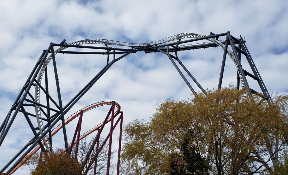 Maxx Force - The first element on Maxx Force is the tallest: a 180ft heart-shaped inversion. Ugly supports, it's an eyesore. - Amusement Parks Near Me - Gurnee, Illinois Maxx Force - The first element on Maxx Force is the tallest: a 180ft heart-shaped inversion. Ugly supports, it's an eyesore. - Amusement Parks Near Me - Gurnee, Illinois
