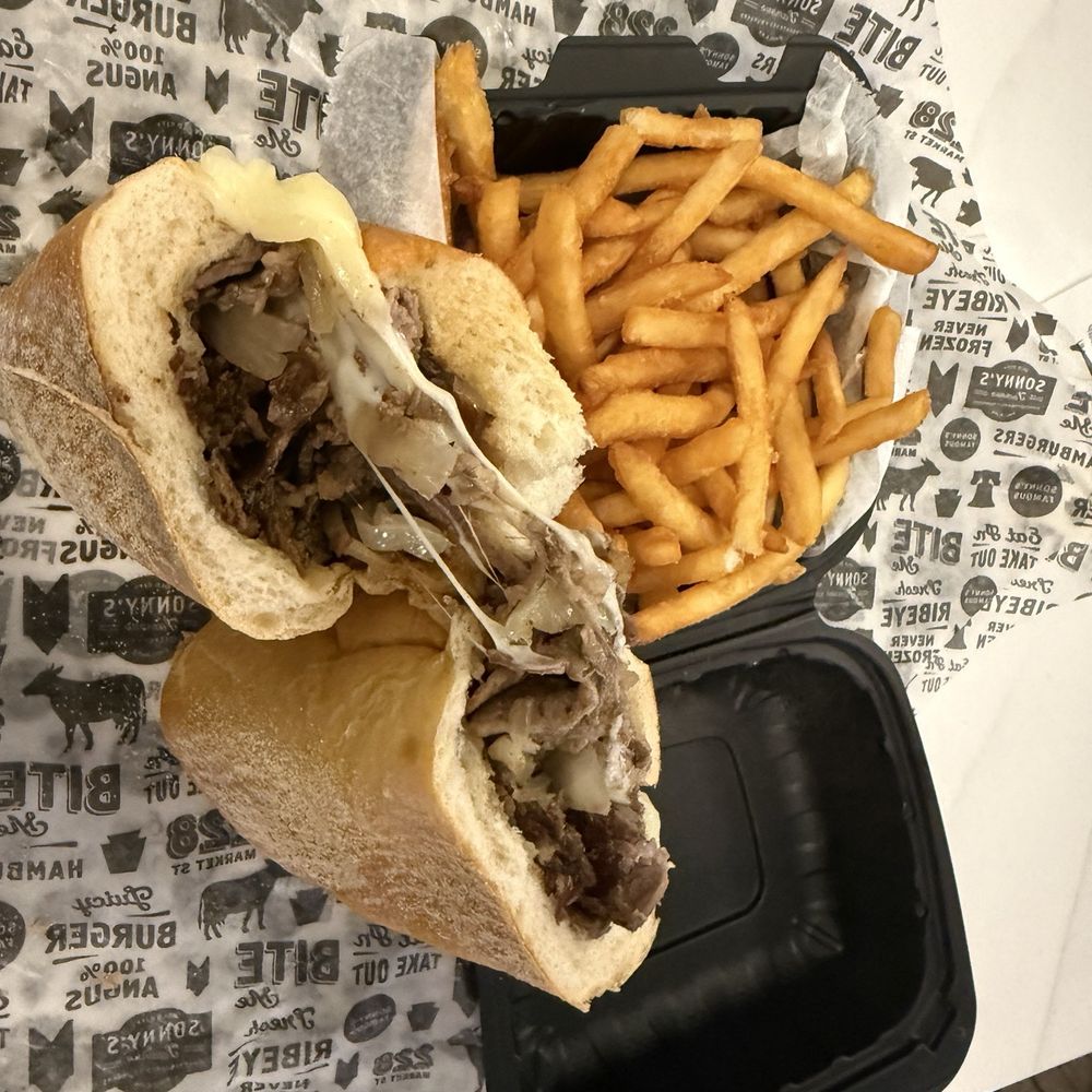 Sonny's Famous Steaks - Cheesesteak with fries. - Cheesesteaks Near Me - Philadelphia, Pennsylvania