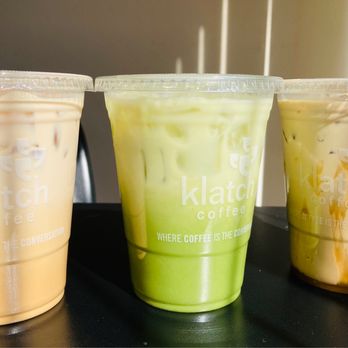 Klatch Coffee - Left: Vanilla bean latte Middle: matcha latte Right: creme brûlée latte - Coffee & Tea Near Me - Pasadena, California