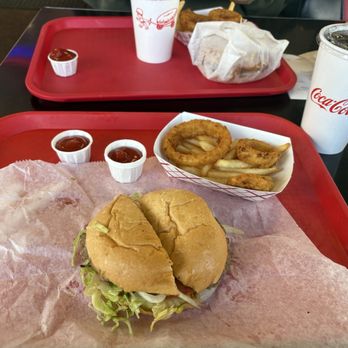 Jim's Burger Haven - 4" single Burger with American & "Jimmies" (onion rings/fries).   10$ - Burgers Near Me - Westminster, Colorado