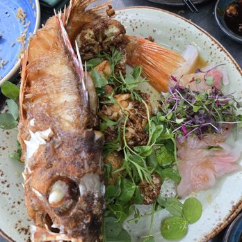 Wrench & Rodent Seabasstropub - Whole rockfish, half sashimi half fried..OMG HANDS DOWN BEST ITEM ON THE MENU - New American Near Me - Oceanside, California