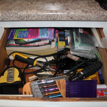 Abundant Life Organizing - Junk Drawer before. Pitched phone books and menus. Sorted tools. - Home Organization Near Me Abundant Life Organizing - Junk Drawer before. Pitched phone books and menus. Sorted tools. - Home Organization Near Me