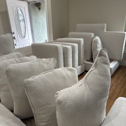 Sergio's Carpet Cleaning - This sectional was pretty dirty and now squeaky clean. Have to let carpet and sofa dry for 8 hours.