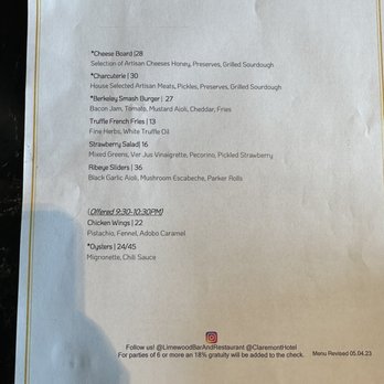 Limewood Bar & Restaurant - Limited 2-4pm menu - New American Near Me - Berkeley, California
