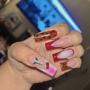 Lee’s Nails & Spa - Gel X new set, 3D cherry, air brush color and blooming gel - Nail Salons Near Me - Yucaipa, California Lee’s Nails & Spa - Gel X new set, 3D cherry, air brush color and blooming gel - Nail Salons Near Me - Yucaipa, California