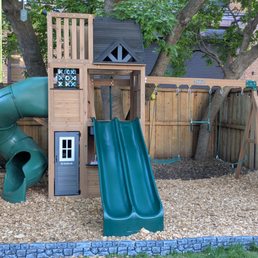 Assembled swing set.