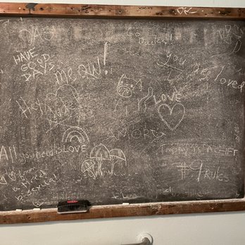 Jim & Patty's Coffee - Bathroom chalkboard messages - Coffee & Tea Near Me - Beaverton, Oregon