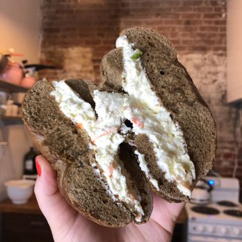 Bagel Pub - Whole-wheat bagel with veggie cream cheese - Cafes Near Me - Brooklyn, New York
