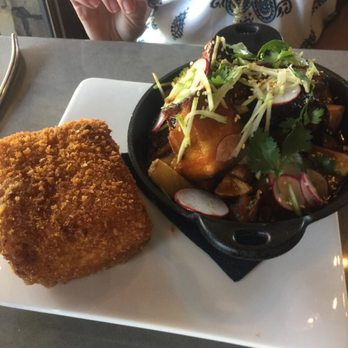 Anthonie's Market Grill - Crispy pork belly over crispy potatoes and fried Mac and cheese - Seafood Near Me - Simonton, Texas
