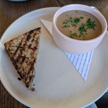 Blossom and Root Kitchen - Cream of mushroom soup with gluten free bread - Vegan Near Me - Danville, California Blossom and Root Kitchen - Cream of mushroom soup with gluten free bread - Vegan Near Me - Danville, California
