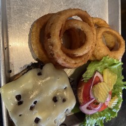 The Depot Restaurant - Cheese Burger with Onion Rings!!!!