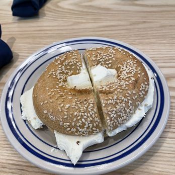 Maven's Delicatessen - Sesame bagel with plain cream cheese. - Bakeries Near Me - Pawtucket, Rhode Island Maven's Delicatessen - Sesame bagel with plain cream cheese. - Bakeries Near Me - Pawtucket, Rhode Island