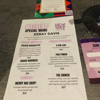 Mic Drop Comedy - Special Deray Davis Menu - Comedy Clubs Near Me - San Diego, California Mic Drop Comedy - Special Deray Davis Menu - Comedy Clubs Near Me - San Diego, California