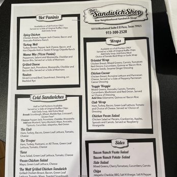 The Sandwich Shop - Menu - Sandwiches Near Me - El Paso, Texas The Sandwich Shop - Menu - Sandwiches Near Me - El Paso, Texas