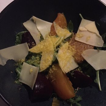 The Burnham Restaurant - Delicious large pieces of yellow and red beets salad with shaved Parmesan. - New American Near Me - Cleveland, Ohio The Burnham Restaurant - Delicious large pieces of yellow and red beets salad with shaved Parmesan. - New American Near Me - Cleveland, Ohio