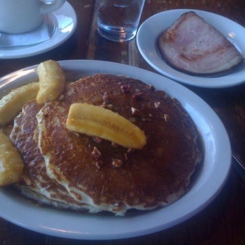 Ria's Bluebird - world's best pancakes with candied bananas and pecans w/ side of grilled ham - Southern Near Me - Atlanta, Georgia