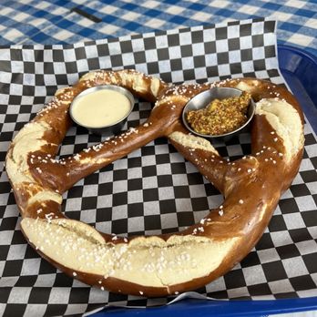Bratzeit - Delicious pretzel with butter and mustard for dipping. - German Near Me - Dahlonega, Georgia