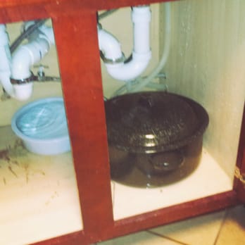 Outer Beaches Realty - Odd how two pots under a leaky sink yet they let it go for two days. Notice the lid on the black pot. Its full of water too. - Property Management Near Me - Avon, North Carolina Outer Beaches Realty - Odd how two pots under a leaky sink yet they let it go for two days. Notice the lid on the black pot. Its full of water too. - Property Management Near Me - Avon, North Carolina