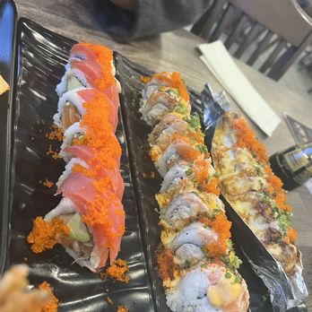 Kakuna Sushi - Kakuna Roll (middle). Lion King Roll (right). Cherry Blossom Roll (left). - Sushi Bars Near Me - Milpitas, California Kakuna Sushi - Kakuna Roll (middle). Lion King Roll (right). Cherry Blossom Roll (left). - Sushi Bars Near Me - Milpitas, California