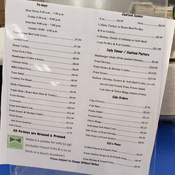 Fayard’s Marathon - Menu 5/17/20 - Seafood Near Me - Ocean Springs, Mississippi