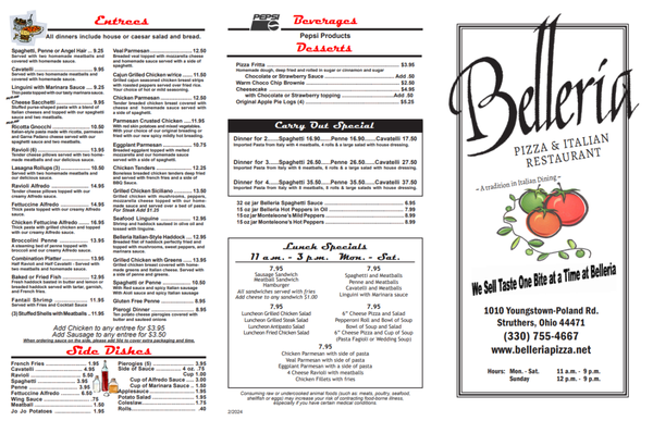Menu photo 1 Belleria Struthers Struthers, OH