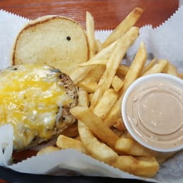 Turkey burger with fries and fry sauce Turkey burger with fries and fry sauce