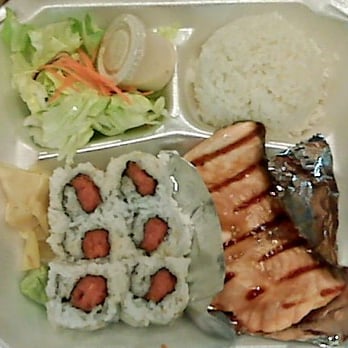 Ocean Fish Sushi & Grill - Bento Dinner Combo (Take-out) Salmon Teriyaki & Spicy Tuna Rolls. Miso soup not shown. $11.95 - Japanese Near Me - Pacifica, California