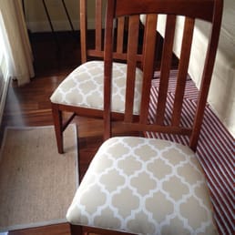 Newly upholstered Ethan Allen dining chairs. The new seats are WAY more sturdy.
