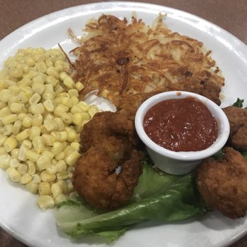 Denny's - Shrimp and two choice of sides: corn and hash browns - American Near Me - Wildomar, California Denny's - Shrimp and two choice of sides: corn and hash browns - American Near Me - Wildomar, California