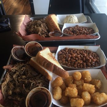 Heavy Smoke BBQ - Double Pulled Pork platter, beans, and tater tots. Various sauces. Slaw on the other the other order. - Barbeque Near Me - O'Fallon, Missouri