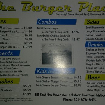 The Burger Place - Menu as of 72217 - Burgers Near Me - Melbourne, Florida The Burger Place - Menu as of 72217 - Burgers Near Me - Melbourne, Florida