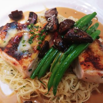 Coastal Flats - Hickory Grilled Chicken Breast: green beans, roasted cremini mushrooms & brown butter sauce on angel hair - Seafood Near Me - Fairfax, Virginia Coastal Flats - Hickory Grilled Chicken Breast: green beans, roasted cremini mushrooms & brown butter sauce on angel hair - Seafood Near Me - Fairfax, Virginia