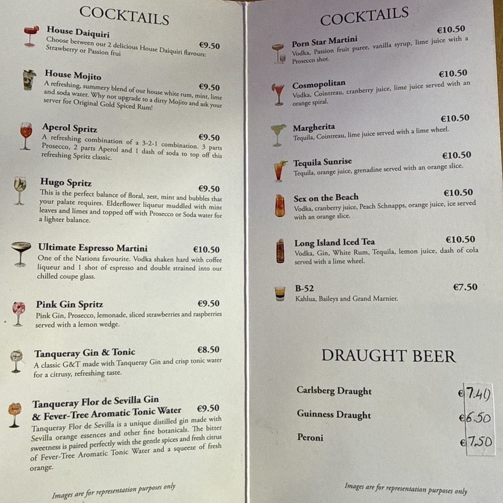 Cafe Sparks Smithfield - Cocktail menu - Italian Near Me - Dublin, D