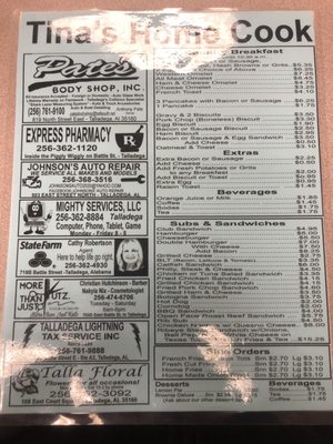 Menu photo 2 Tina's Homecookin' Talladega, AL