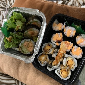 Mr Sushi - Salmon tempura on the left, shrimp tempura on the bottom and spicy crab above that - Sushi Bars Near Me - Philadelphia, Pennsylvania Mr Sushi - Salmon tempura on the left, shrimp tempura on the bottom and spicy crab above that - Sushi Bars Near Me - Philadelphia, Pennsylvania