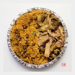 One Stop Shop Market - Lunch special: Pernil (roast pork) over moro (rice & beans) weighed 1.5lbs for $8 all-in...