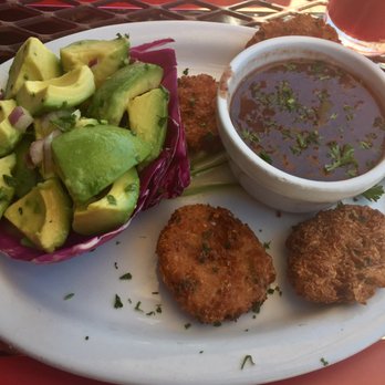 Pambiche - Avocado salad, taro root fritters and black beans - Cuban Near Me - Portland, Oregon Pambiche - Avocado salad, taro root fritters and black beans - Cuban Near Me - Portland, Oregon