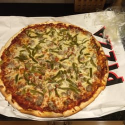 Mama D's Pizza - Carry out sausage and green pepper pizza. Parent's treat and choice!