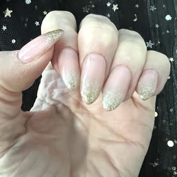 Gelx fill & manicure. Ombre glitter polish.