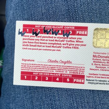 McDonald's - a close up of a coffee card - Fast Food Near Me - Rutland, Vermont McDonald's - a close up of a coffee card - Fast Food Near Me - Rutland, Vermont